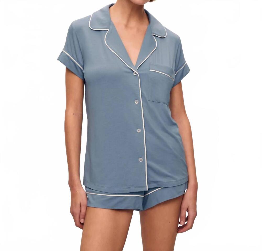 NEW EBERJEY gisele tencel modal relaxed short pajama set in faded denim / ivory